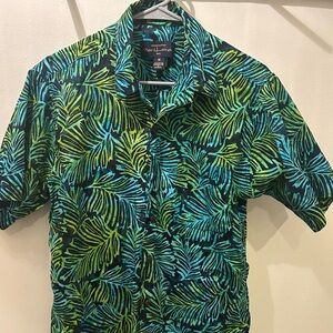 Pete Huntington Bali Cotton Batik Button Down Coastal Beachy Hawaiian Shirt Med